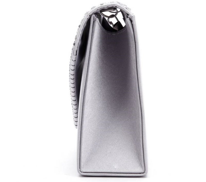 Nodykka Nodykka Women Evening Envelope Rhinestone Frosted Handbag Party Bridal Clutch Purse Shoulder Cross Body Bag, Silver  - Image 3