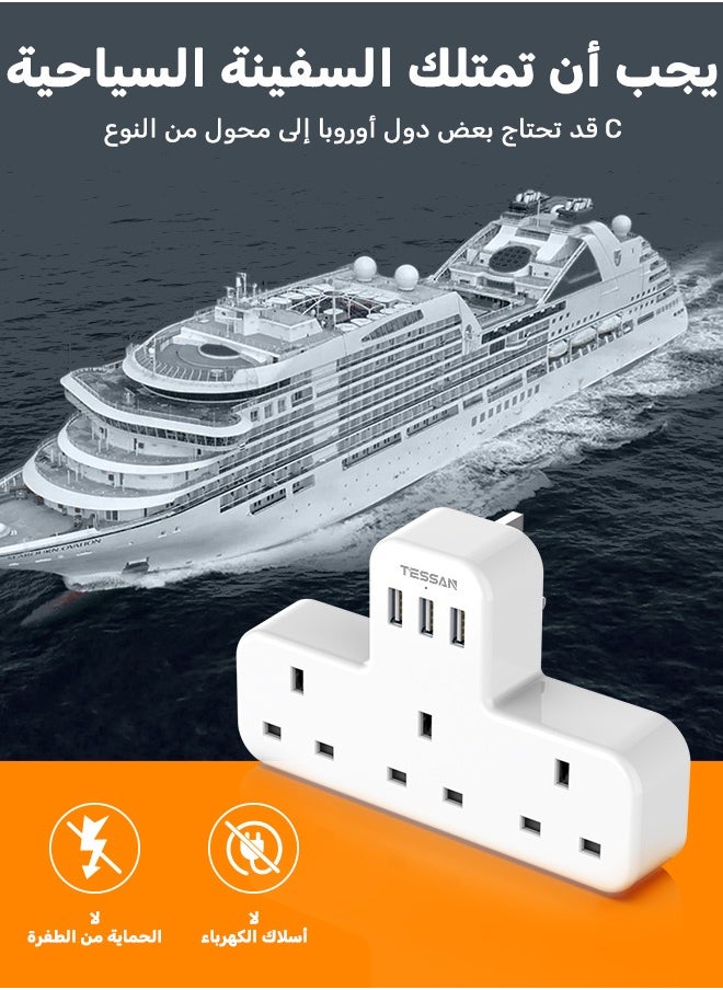 تيسان محول متعدد المكونات تمديد المقبس مع 3 USB، TESSAN 3 الطريق 3 المقابس موسع جدار الكهربائية المخرج محول، 3 دبوس الكهربائية مآخذ الطاقة للمنزل و مكتب، مطبخ (الابيض)  - Image 3