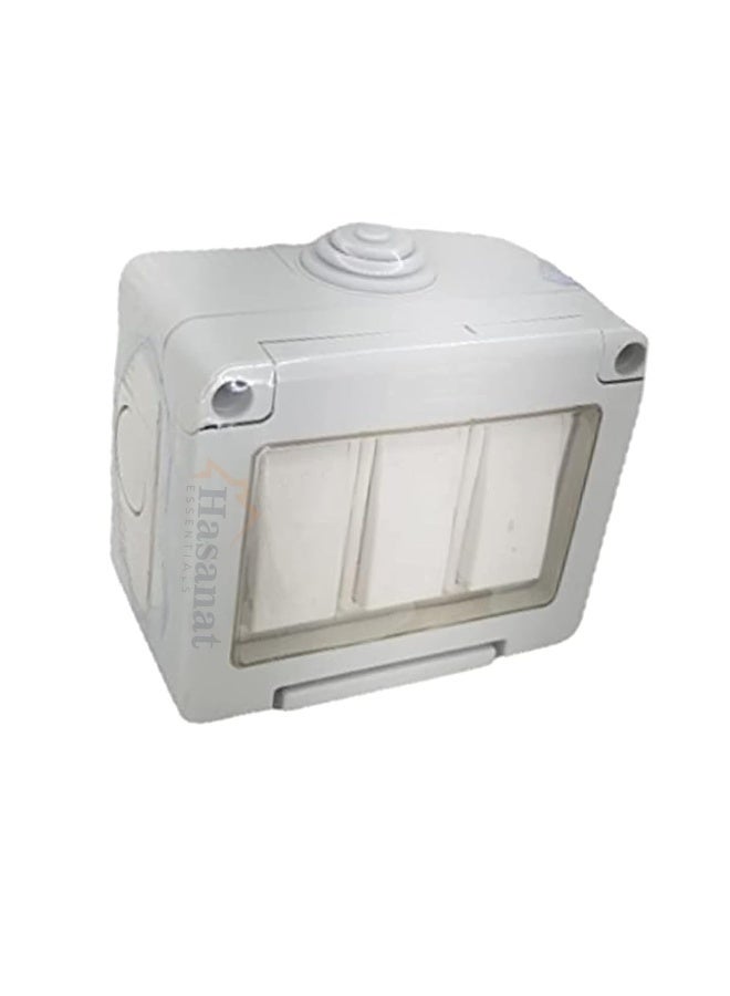 HASANAT ESSENTIALS مقبس مفتاح خارجي مقاوم للماء من حسنات إيسينشالز - تصنيف IP55، صندوق مثبت على السطح مقاوم للعوامل الجوية، تشطيب رمادي، مقبس 13A