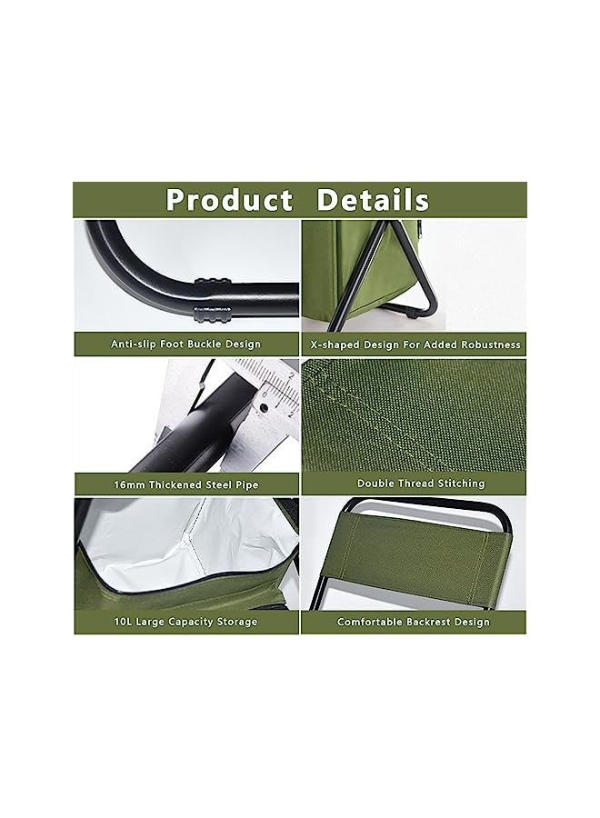 PROMASS Camping Chair Stool Foldable Fishing Chair Backpack Hunting Chair Outdoor Backrest Chair Portable Collapsible Camping Chair with Cooler Bag Compact Hiking Seat Folding Stool for Travel BBQ Picnic - Image 3