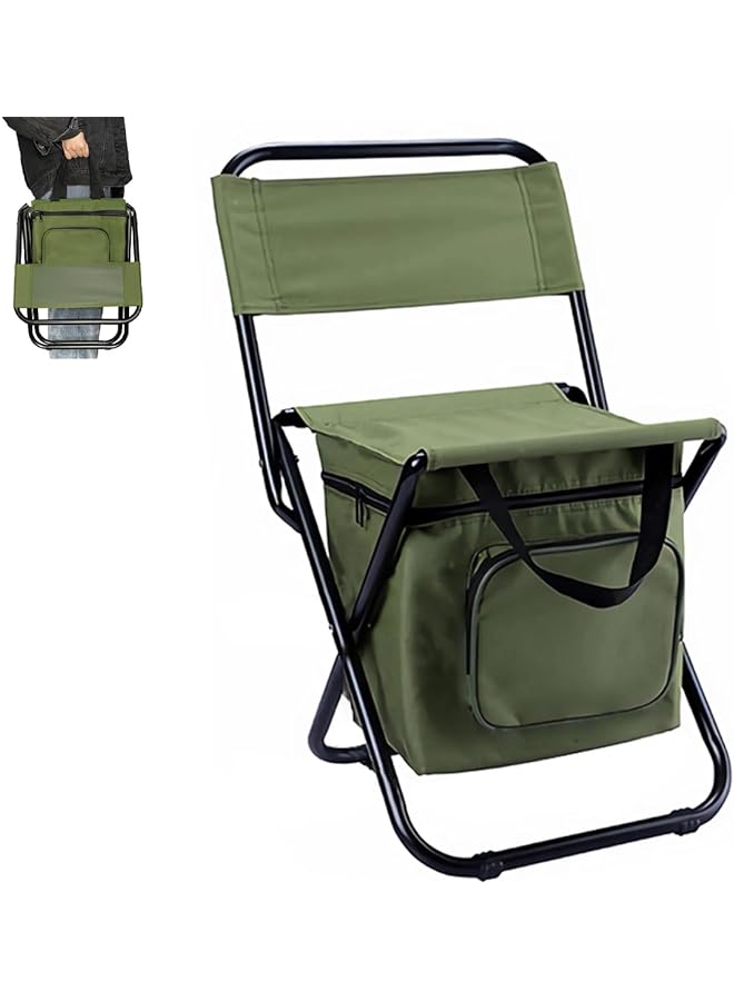 PROMASS Camping Chair Stool Foldable Fishing Chair Backpack Hunting Chair Outdoor Backrest Chair Portable Collapsible Camping Chair with Cooler Bag Compact Hiking Seat Folding Stool for Travel BBQ Picnic - Image 1