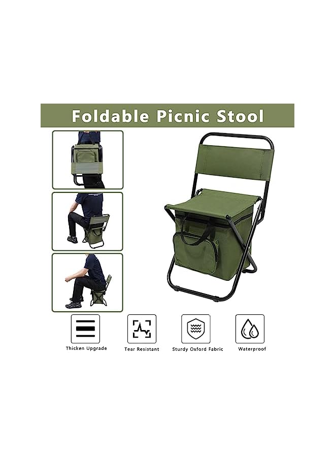 PROMASS Camping Chair Stool Foldable Fishing Chair Backpack Hunting Chair Outdoor Backrest Chair Portable Collapsible Camping Chair with Cooler Bag Compact Hiking Seat Folding Stool for Travel BBQ Picnic - Image 5