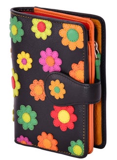 Visconti Spanish Ds82 Womens Floral Multi Colored Bifold Wallet Daisy Collec. Black Multi Medium  - Image 1