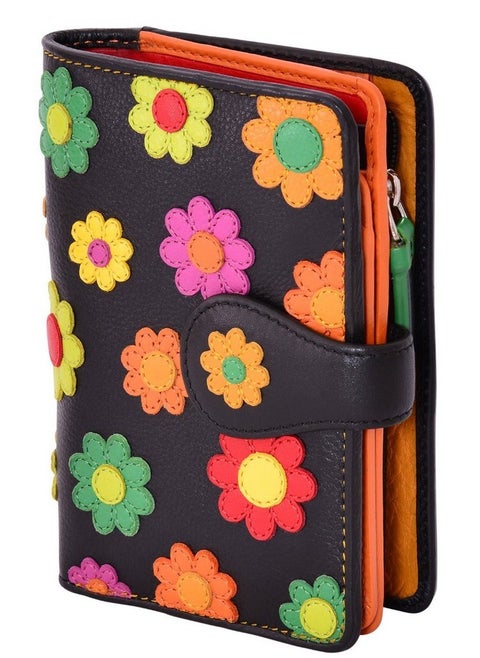 Spanish Ds82 Womens Floral Multi Colored Bifold Wallet Daisy Collec. Black Multi Medium