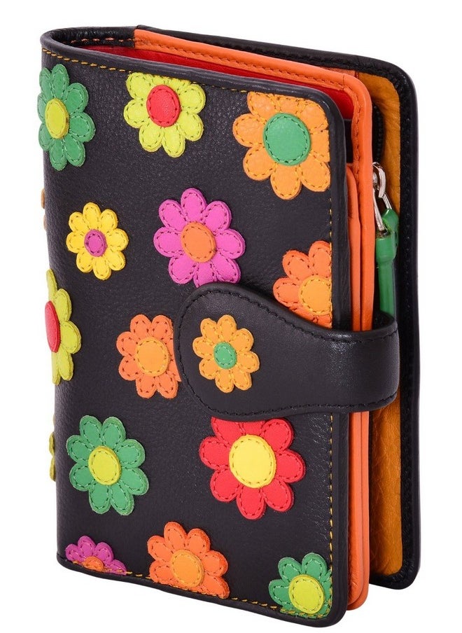 Visconti - Spanish Ds82 Womens Floral Multi Colored Bifold Wallet Daisy Collec. Black Multi Medium - Image 1