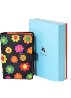 Visconti Spanish Ds82 Womens Floral Multi Colored Bifold Wallet Daisy Collec. Black Multi Medium  - Image 5