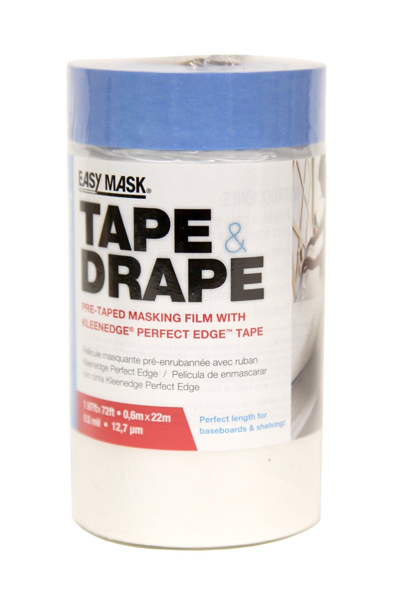 Trimaco 949460 Easy Mask Tape & Drape Pre-Tape Masking Film with 14 day Blue PerfectEdge Tape, 0.6m x 22m - Image 1