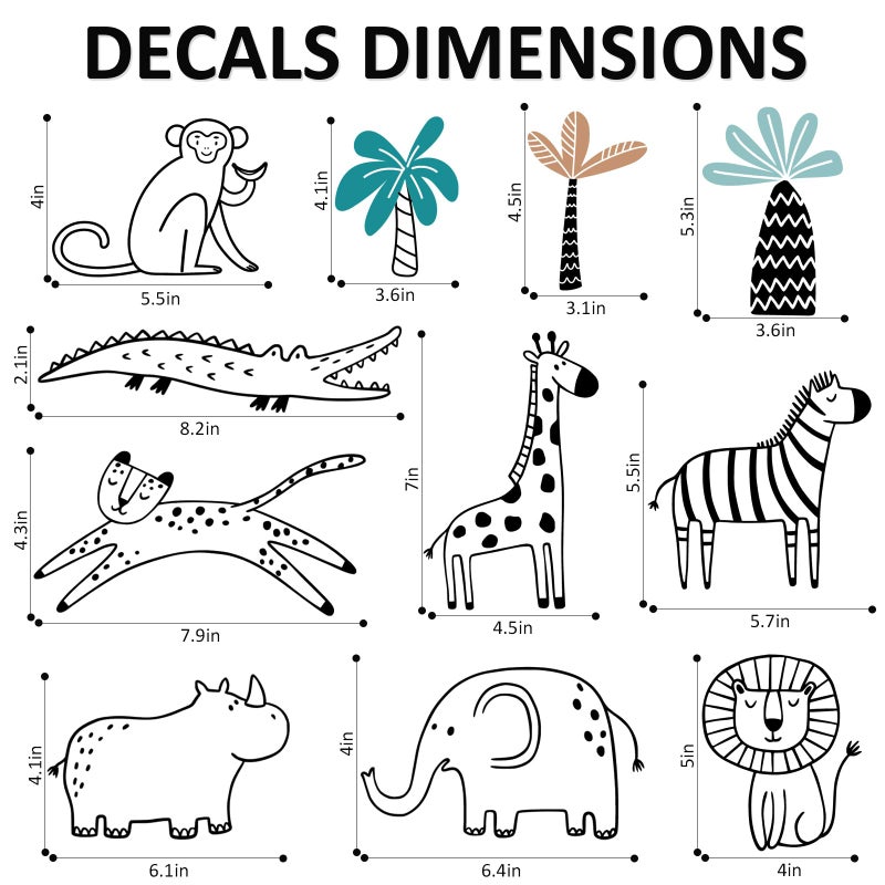 AOWDIAO Safari Wildlife Animal Wall Decals Line Art Peel & Stick Decor for KidsRoom & Nursery - Image 4