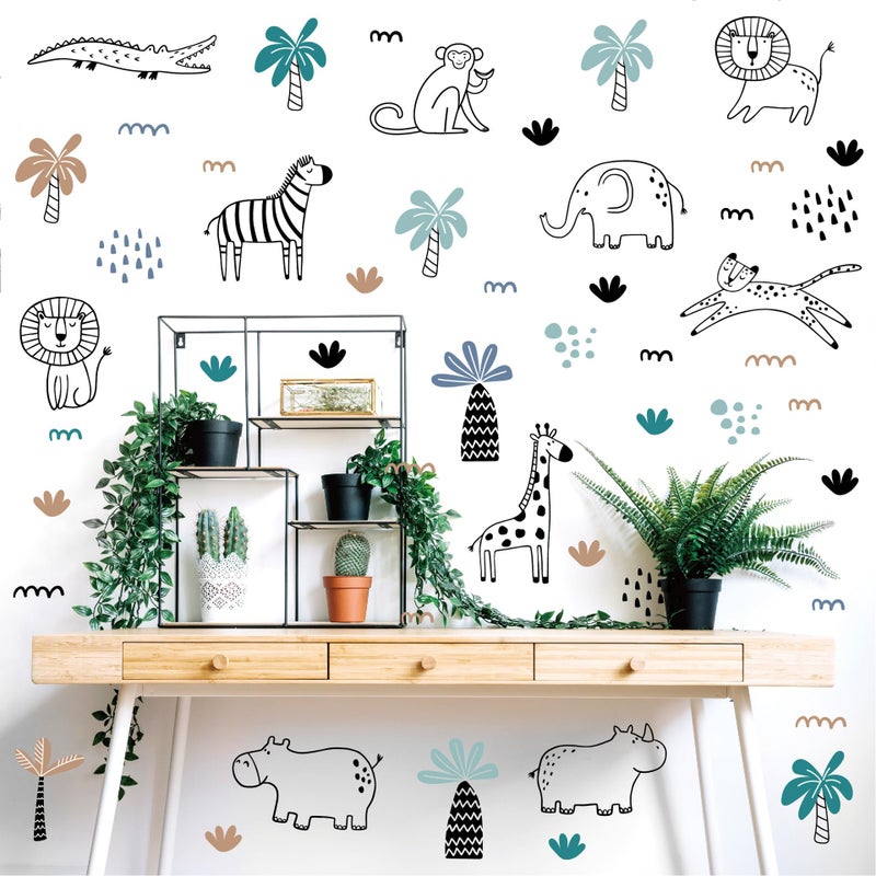 AOWDIAO Safari Wildlife Animal Wall Decals Line Art Peel & Stick Decor for KidsRoom & Nursery - Image 5