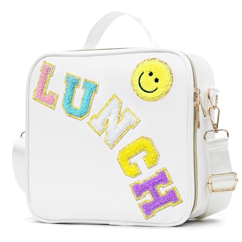 LOKFAR Insulated Lunch Bag Women Lunch Box Kids for Teen Girls Boys, Cute Preppy Lunch Boxes With Adjustable Shoulder Strap, Waterproof Nylon Lunchbox Lunch Bags for School Work Picnic (White) - Image 1