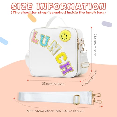 LOKFAR Insulated Lunch Bag Women Lunch Box Kids for Teen Girls Boys, Cute Preppy Lunch Boxes With Adjustable Shoulder Strap, Waterproof Nylon Lunchbox Lunch Bags for School Work Picnic (White) - Image 4