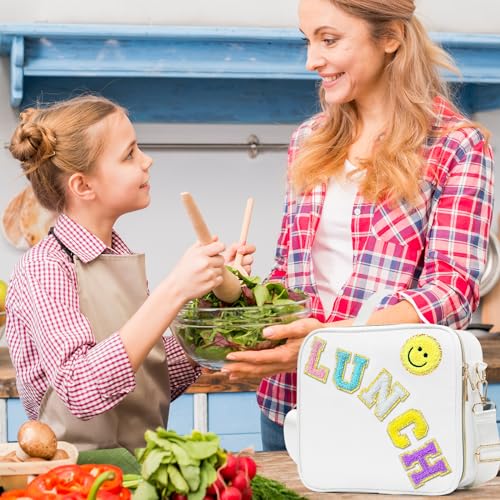 LOKFAR Insulated Lunch Bag Women Lunch Box Kids for Teen Girls Boys, Cute Preppy Lunch Boxes With Adjustable Shoulder Strap, Waterproof Nylon Lunchbox Lunch Bags for School Work Picnic (White) - Image 5