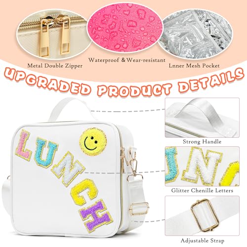 LOKFAR Insulated Lunch Bag Women Lunch Box Kids for Teen Girls Boys, Cute Preppy Lunch Boxes With Adjustable Shoulder Strap, Waterproof Nylon Lunchbox Lunch Bags for School Work Picnic (White) - Image 2
