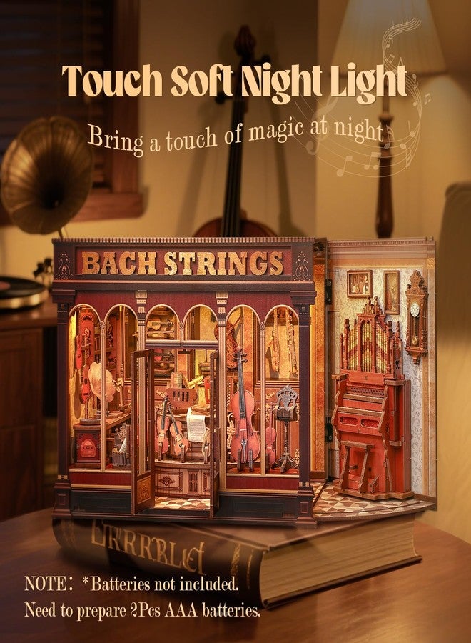 Cutefun Book Nook Kit - DIY Miniature Dollhouse Wooden Bookends Bookshelf With LED Light, 3D Wooden Jigsaw Craft Home Deco for Teens and Adults (Bach Strings) - Image 3
