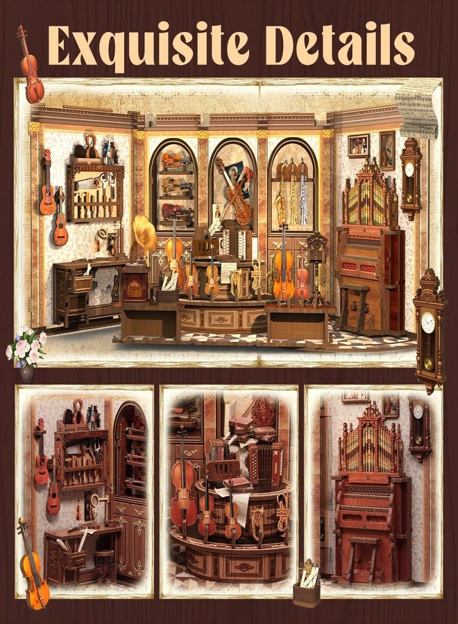 Cutefun Book Nook Kit - DIY Miniature Dollhouse Wooden Bookends Bookshelf With LED Light, 3D Wooden Jigsaw Craft Home Deco for Teens and Adults (Bach Strings) - Image 5