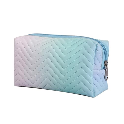 Gowloz Quilted Rainbow Cosmetic Makeup Bag | Premium PU Leather Travel Organizer Pouch with Zipper | Waterproof Toiletry & Beauty Storage Bag for Women & Girls (Pack of 1) - Image 1