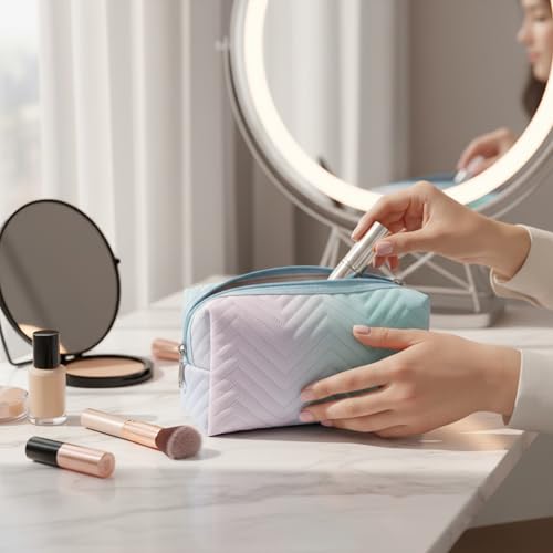 Gowloz Quilted Rainbow Cosmetic Makeup Bag | Premium PU Leather Travel Organizer Pouch with Zipper | Waterproof Toiletry & Beauty Storage Bag for Women & Girls (Pack of 1) - Image 4