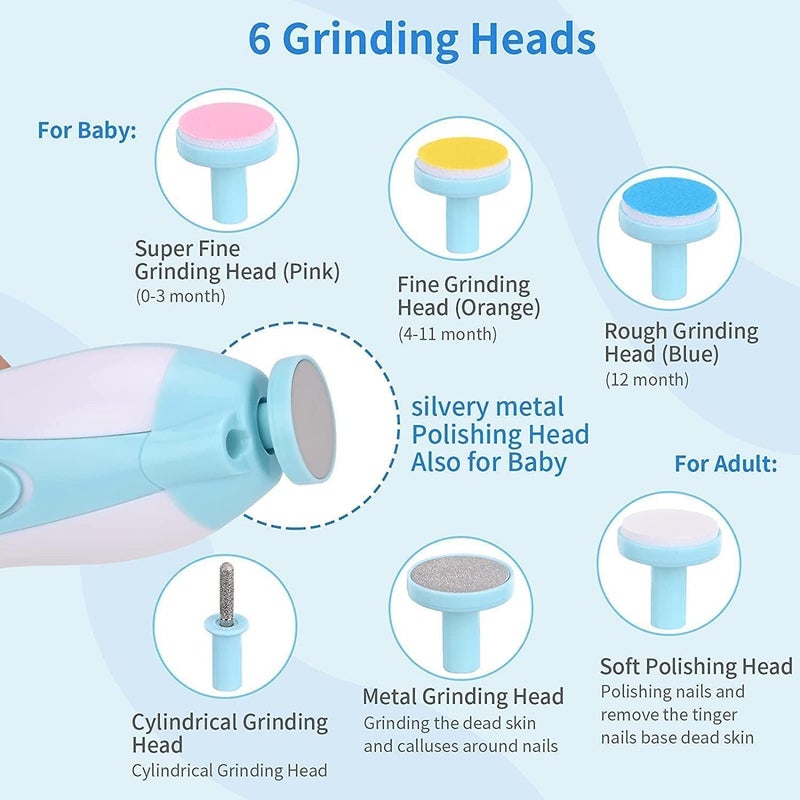 PURE NEST Baby Nail Trimmer Safe Gentle Electric Nail File for Newborns Toddlers Quiet LED Light 6 Grinding Heads Easy to Use Baby Manicure Set for Infant Kids - Image 3