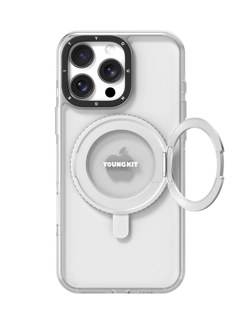 Youngkit MagSafe Compatible Non-Yellowing 360° Magnetic Stand Case for iPhone 16 Pro – Durable Transparent Design with Enhanced Camera Protection  - Image 1