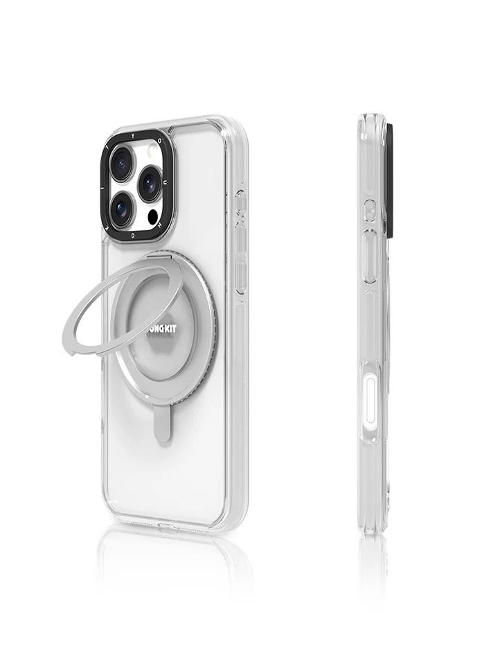 Youngkit MagSafe Compatible Non-Yellowing 360° Magnetic Stand Case for iPhone 16 Pro – Durable Transparent Design with Enhanced Camera Protection  - Image 2