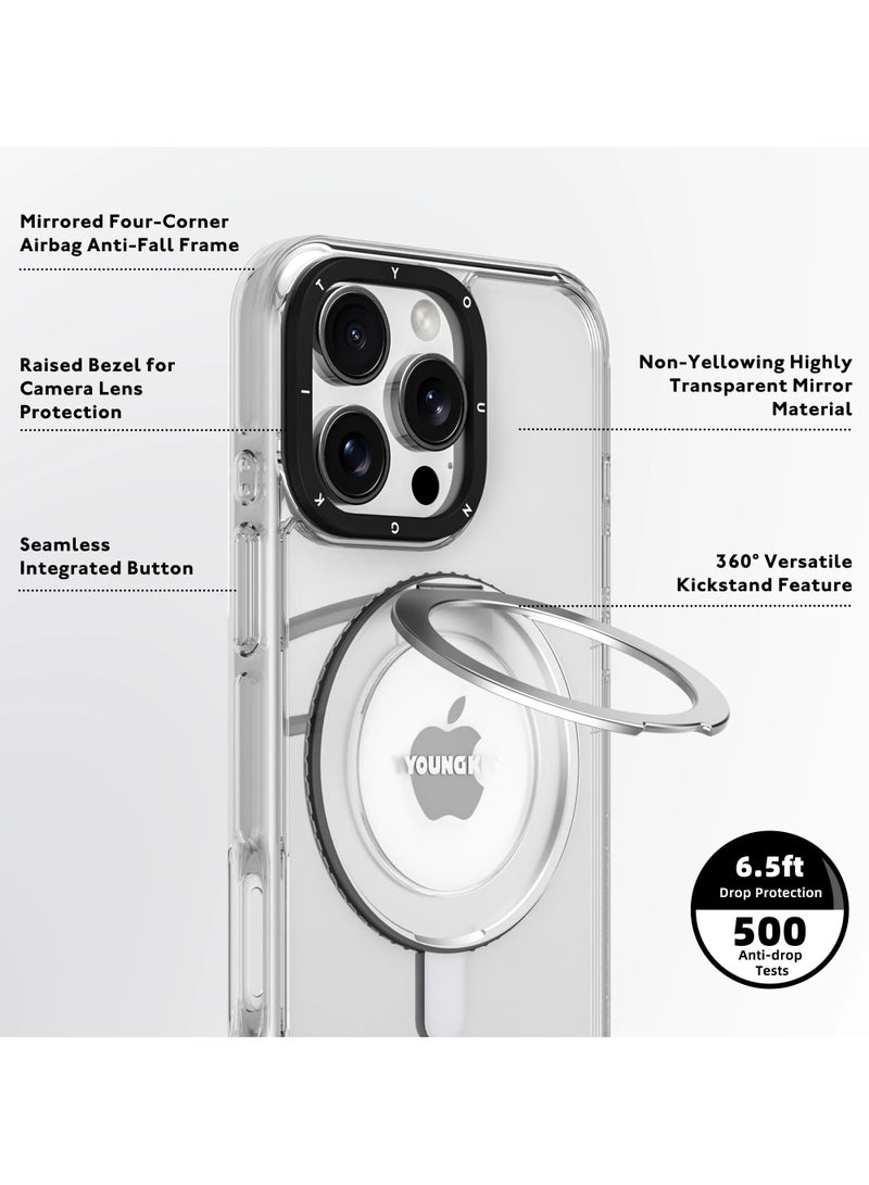 Youngkit MagSafe Compatible Non-Yellowing 360° Magnetic Stand Case for iPhone 16 Pro – Durable Transparent Design with Enhanced Camera Protection  - Image 4