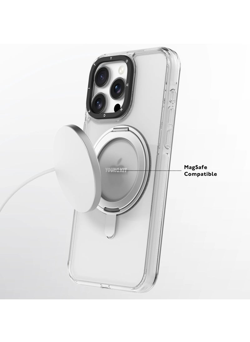 Youngkit MagSafe Compatible Non-Yellowing 360° Magnetic Stand Case for iPhone 16 Pro – Durable Transparent Design with Enhanced Camera Protection  - Image 5