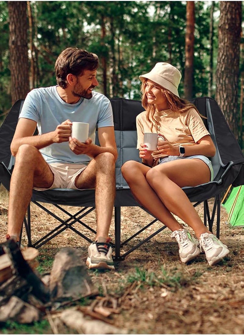ETG - Double Camping Chair Portable Folding Outdoor Loveseat with Side Pockets, Lawn Chair Camping Couch for Beach/Outdoor/Patio, Padded Seats & Armrests Supports up to 660lbs - Image 1