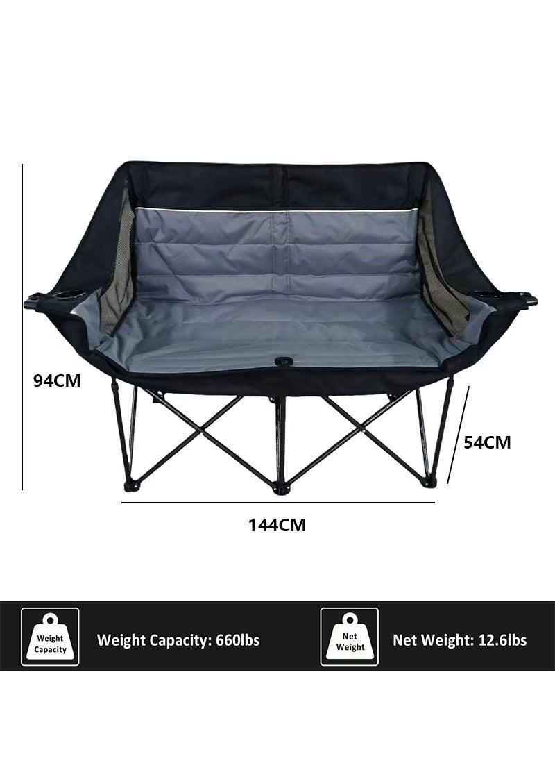 ETG - Double Camping Chair Portable Folding Outdoor Loveseat with Side Pockets, Lawn Chair Camping Couch for Beach/Outdoor/Patio, Padded Seats & Armrests Supports up to 660lbs - Image 1