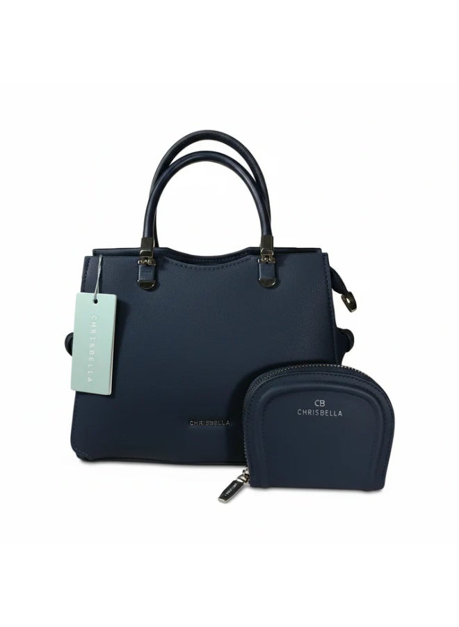 Chrisbella Mini Navy Blue Luxury Handbag with Adjustable Sling & Matching Pouch – Elegant Top Handle Crossbody Bag - Image 1
