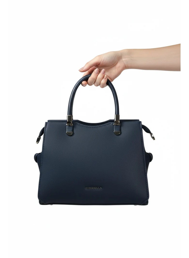 Chrisbella Mini Navy Blue Luxury Handbag with Adjustable Sling & Matching Pouch – Elegant Top Handle Crossbody Bag - Image 2