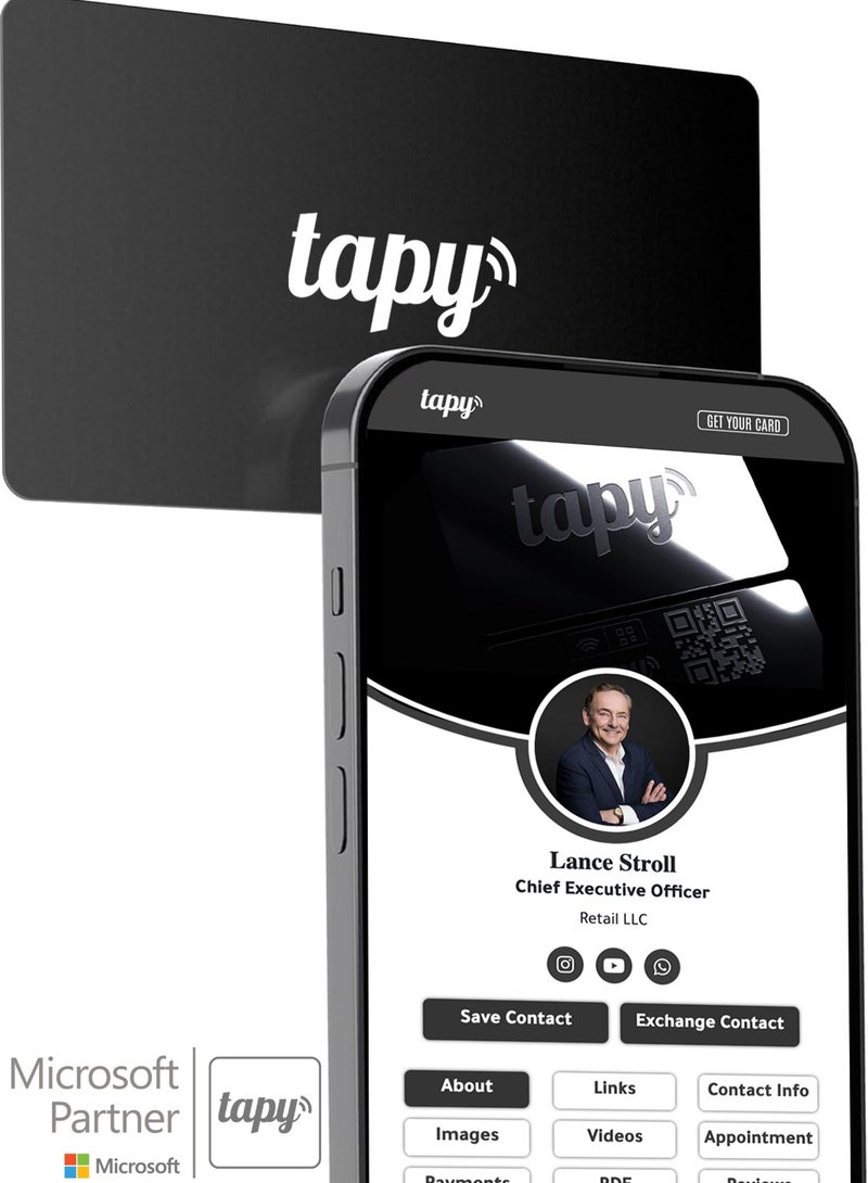 Tapy NFC Digital Business Card Premium Walnut Wood, Smart Contactless Technology, Fully Customizable, iOS & Android Compatible - Image 1