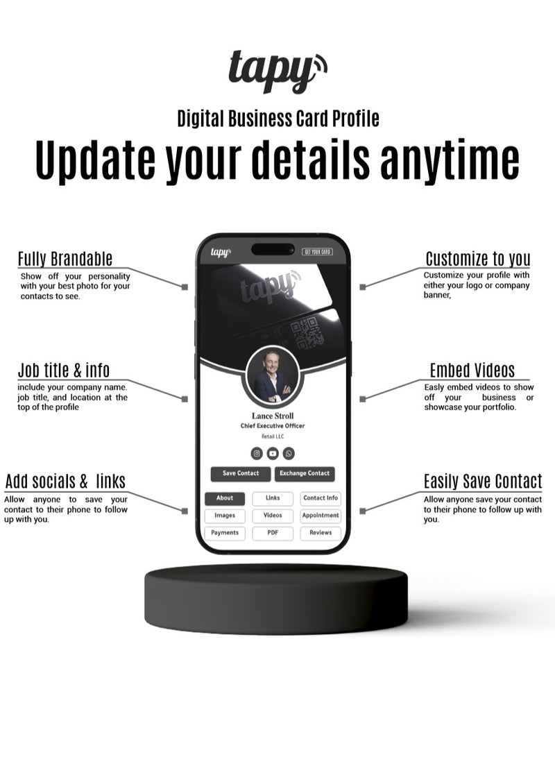 Tapy NFC Digital Business Card Premium Walnut Wood, Smart Contactless Technology, Fully Customizable, iOS & Android Compatible - Image 2