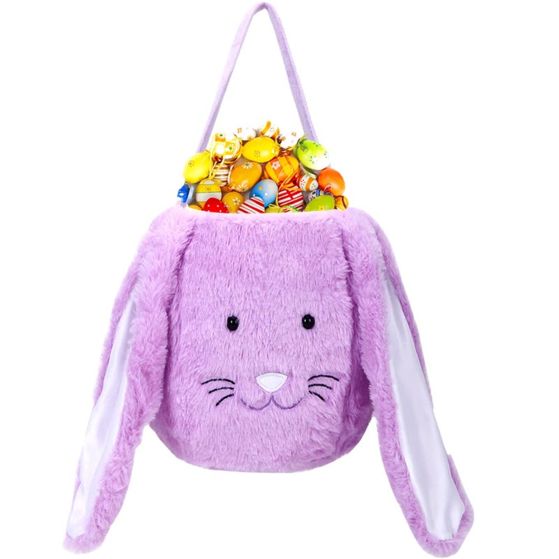 XinblueCo Plush Easter Bunny Basket for Kids Boys Girls Easter Buckets with Long Plush Ear Personalized Egg Hunting Bags,Bunny Kids Easter Tote Bags for Easter Decorations Candy - Image 1