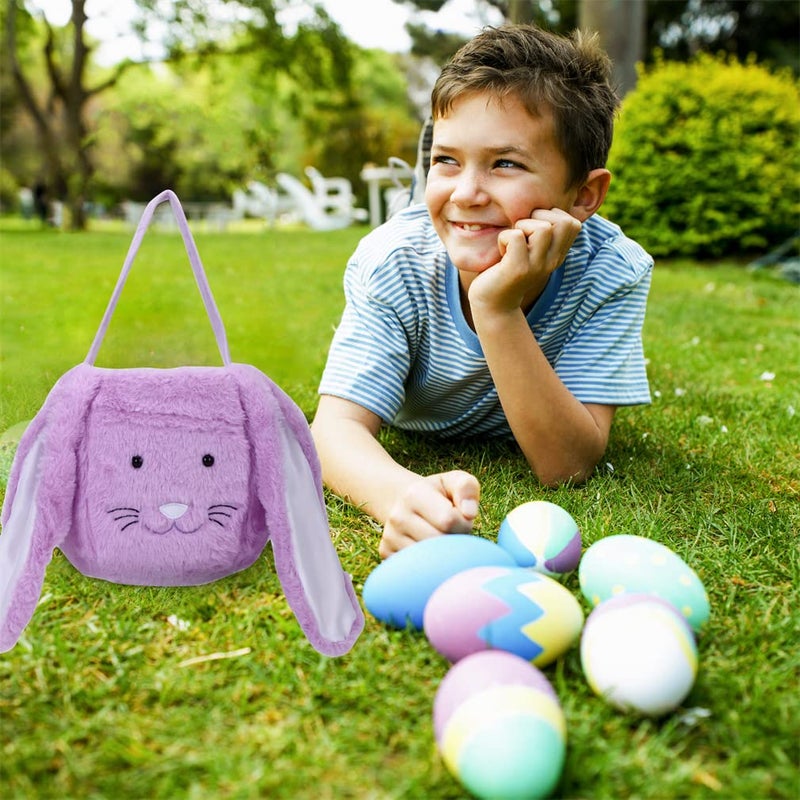 XinblueCo Plush Easter Bunny Basket for Kids Boys Girls Easter Buckets with Long Plush Ear Personalized Egg Hunting Bags,Bunny Kids Easter Tote Bags for Easter Decorations Candy - Image 4