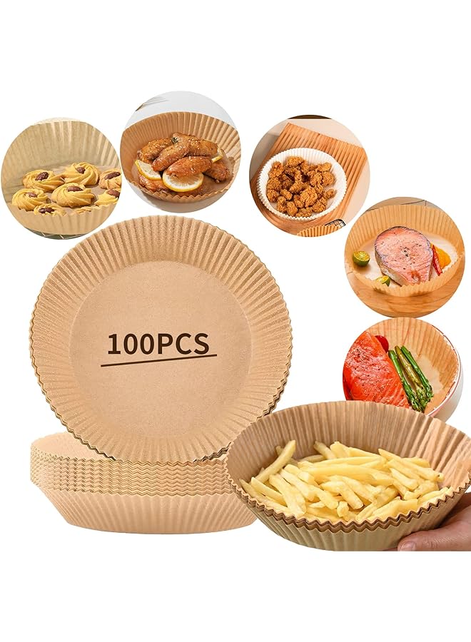 إي سي في في مقلاة هوائية بطانات ورقية للاستعمال مرة واحدة ورق زبدة غير لاصق لبطانات مقلاة الهواء 100 قطعة ورق خبز مستدير طبيعة 100 قطعة - Image 1