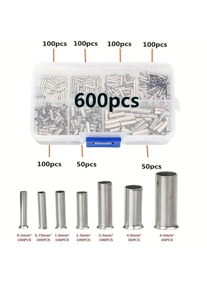 600 قطعة من أكمام النحاس الطرفية 0.5-6.0 مم² غير المعزولة ونهايات القناة العازمة - Image 2