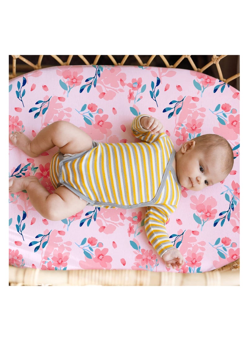 SYOSI 2 Pack Baby Bassinet Crib Sheets, 32X16.5 In Breathable Cozy Fitted Mattress Sheet, Elastic Travel Crib Fashionable Floral Pattern, Standard Cradle Safe Sheets for Baby Boy Girls - Image 3