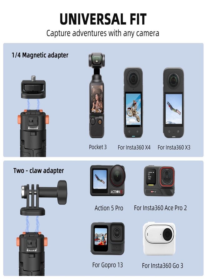 BRDRC Osmo Pocket 3 Tripod for Go Pro Action Camera, Mini Table Desk Extendable Tripod Stand Small Handheld Selfie Stick with Quick Release 1/4'' Screw Vlog for DJI Action 5 Pro for Insta360 X4 Accessories - Image 2