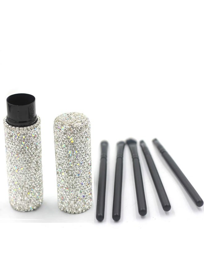 Bestbling Bling Bling Portable 5-Piece Makeup Brush Set for Eyeshadow and Eyebrows with Rhinestone Barrel Packaging (Silver) - Image 3