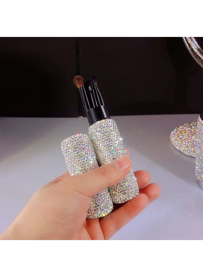 Bestbling Bling Bling Portable 5-Piece Makeup Brush Set for Eyeshadow and Eyebrows with Rhinestone Barrel Packaging (Silver) - Image 4