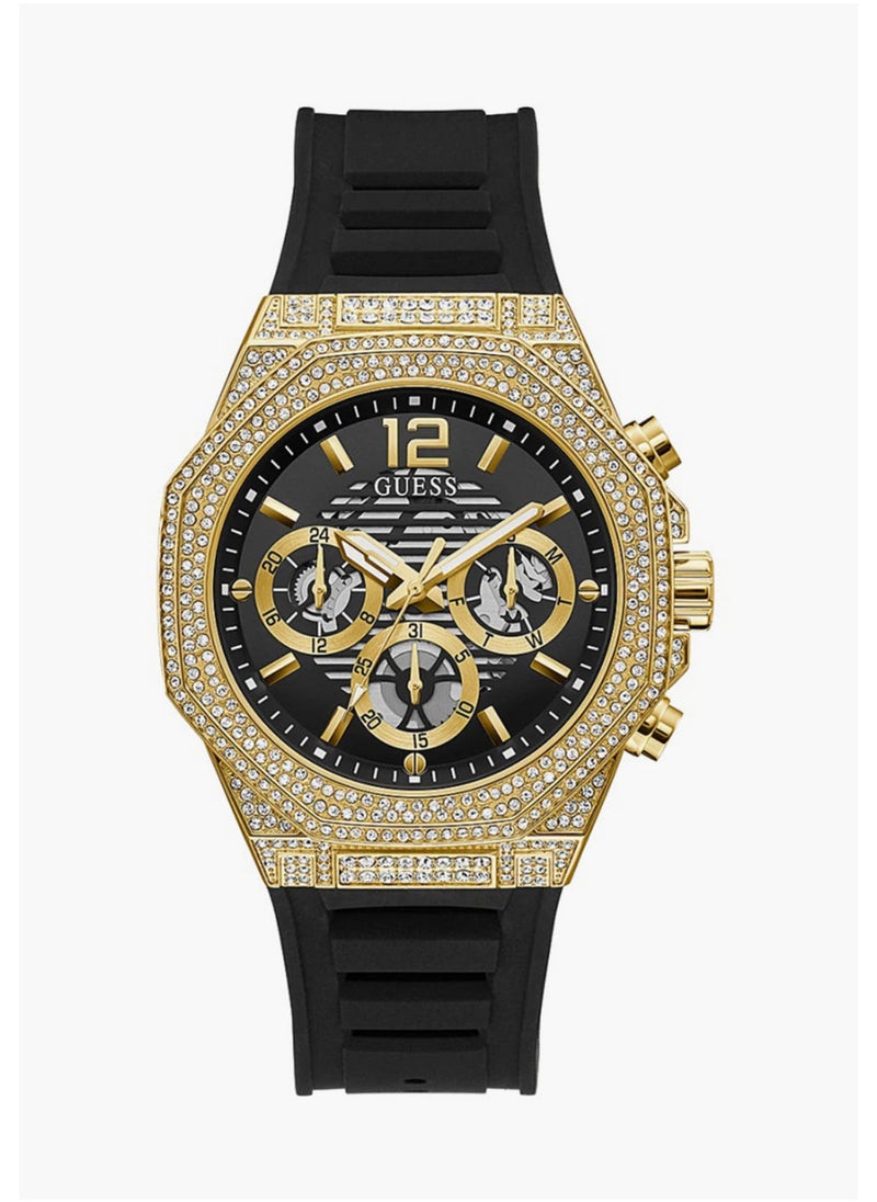 GUESS ساعة جيس للرجال متعددة الوظائف باللون الأسود والذهبي وحزام من السيليكون - GW0518G2  - Image 1
