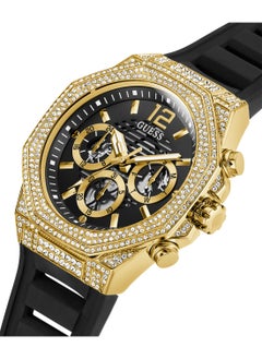 GUESS Guess Men's Black Gold Multi-Function Silicone Strap Watch - GW0518G2  - Image 2