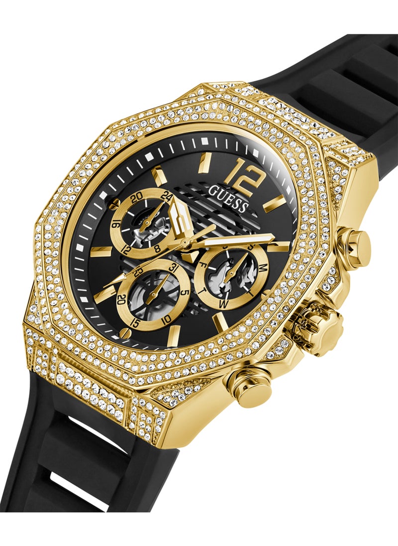 GUESS ساعة جيس للرجال متعددة الوظائف باللون الأسود والذهبي وحزام من السيليكون - GW0518G2  - Image 2