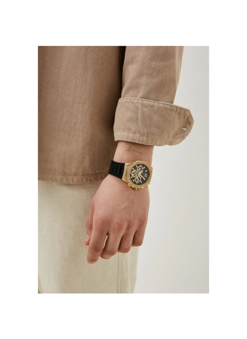 GUESS ساعة جيس للرجال متعددة الوظائف باللون الأسود والذهبي وحزام من السيليكون - GW0518G2  - Image 5