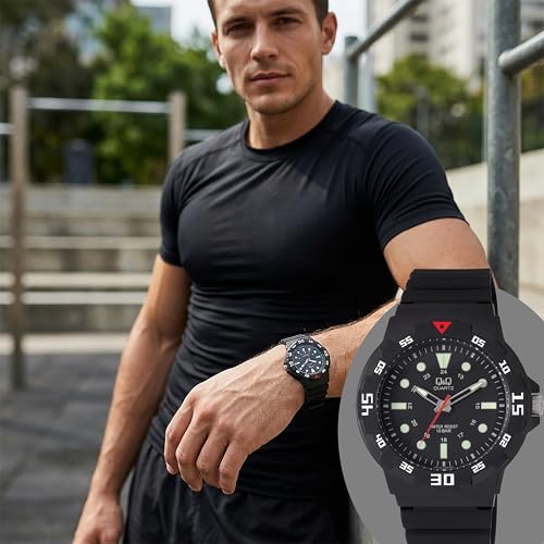 Q&Q Men’s Black Dial Fibre Strap Watch – Water Resistant up to 100 Meters, Lightweight and Comfortable - VR18J002Y - Image 5