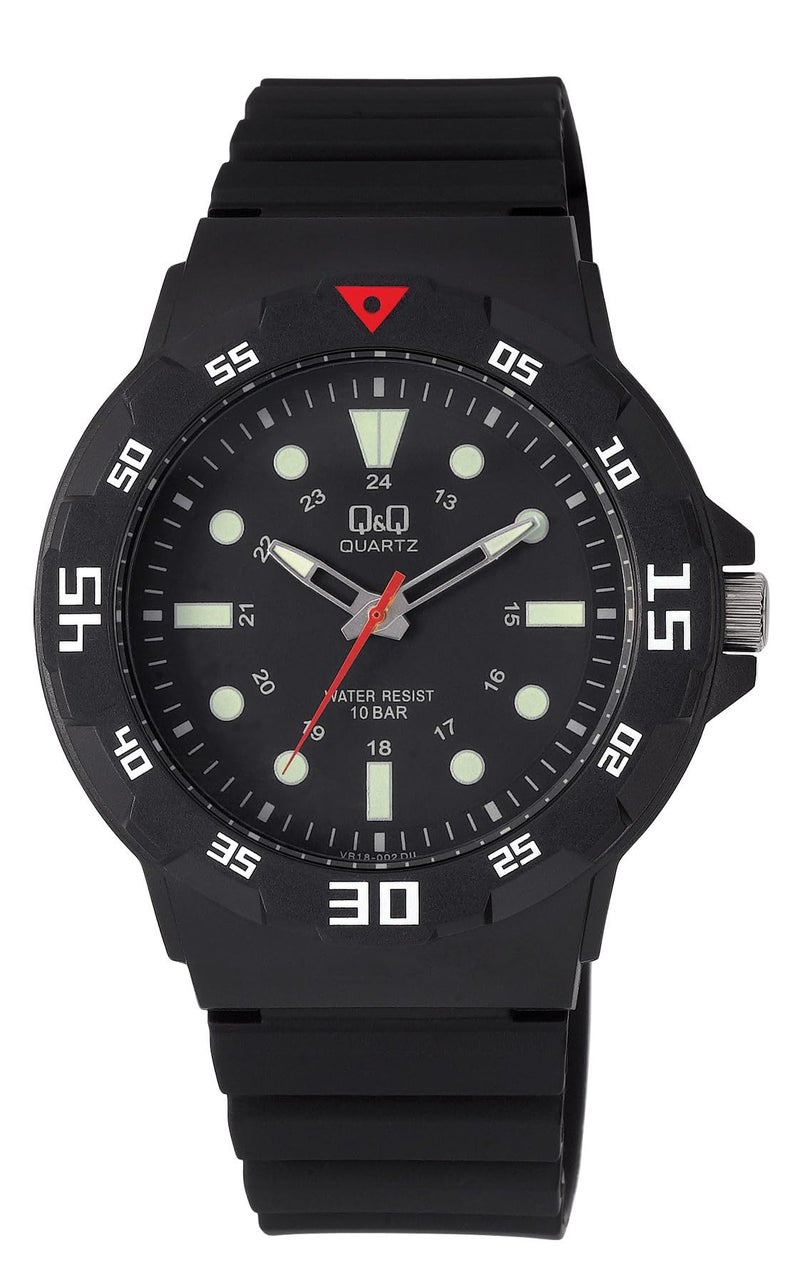Q&Q Men’s Black Dial Fibre Strap Watch – Water Resistant up to 100 Meters, Lightweight and Comfortable - VR18J002Y - Image 1