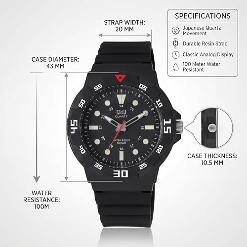 Q&Q Men’s Black Dial Fibre Strap Watch – Water Resistant up to 100 Meters, Lightweight and Comfortable - VR18J002Y - Image 4