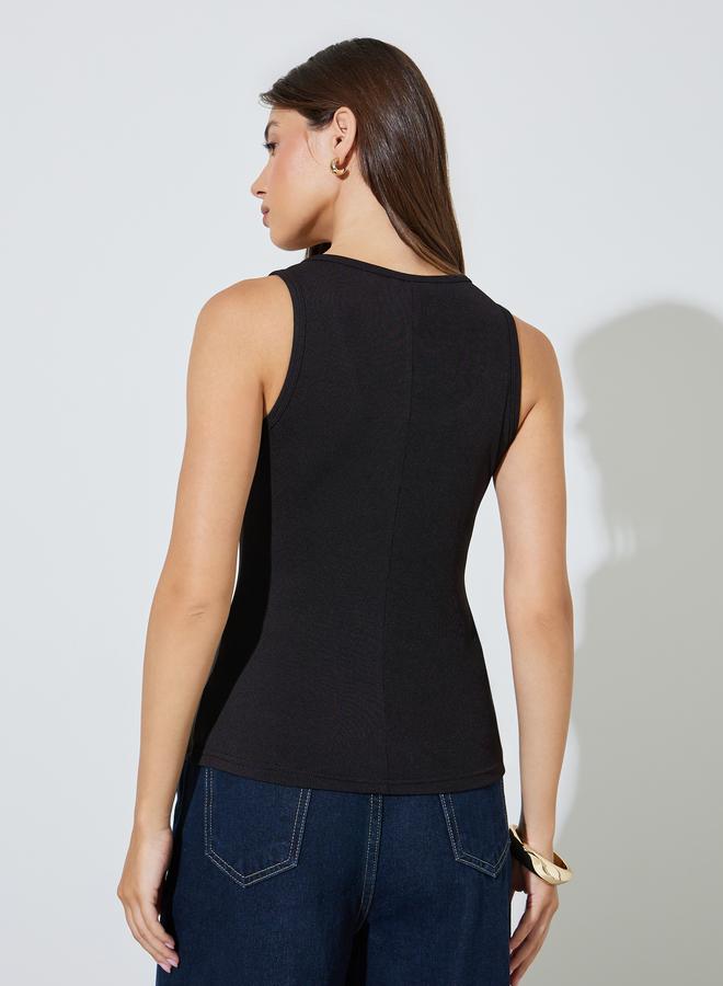 Styli Black Metal Decor Detail Solid Vest - Image 4
