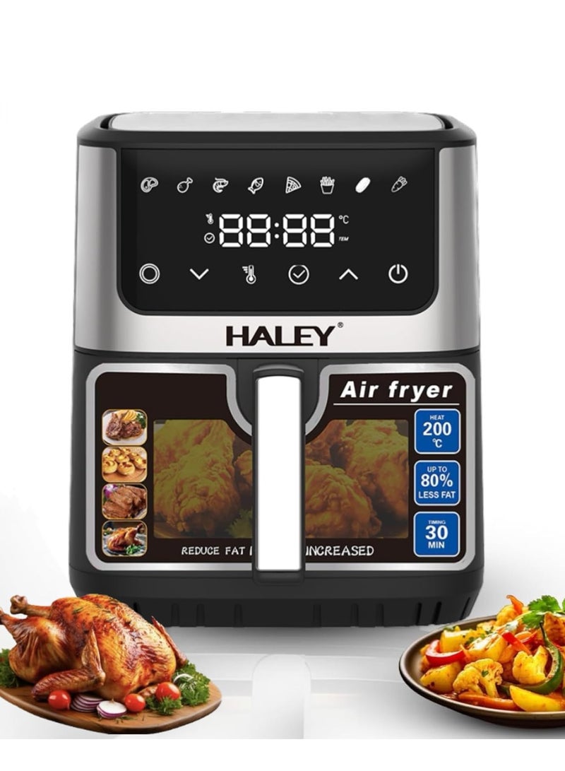 Haley Haley Air Fryer with Window, 2000W Stainless Steel, LED Touch Screen Air Fryer Oven Oil-Free, PTFE-Free, Dishwasher Safe, 2-Year Warranty (8L)  - Image 1