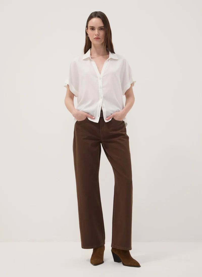 او في اس OVS Brown Straight-Fit Pure Cotton Jeans